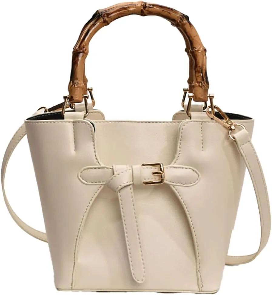 Women’s Bucket Bag Trendy Crossbody Bags For Women Vegan Leather Bamboo Handle Shoulder Handbags Spring Summer Travel Purse