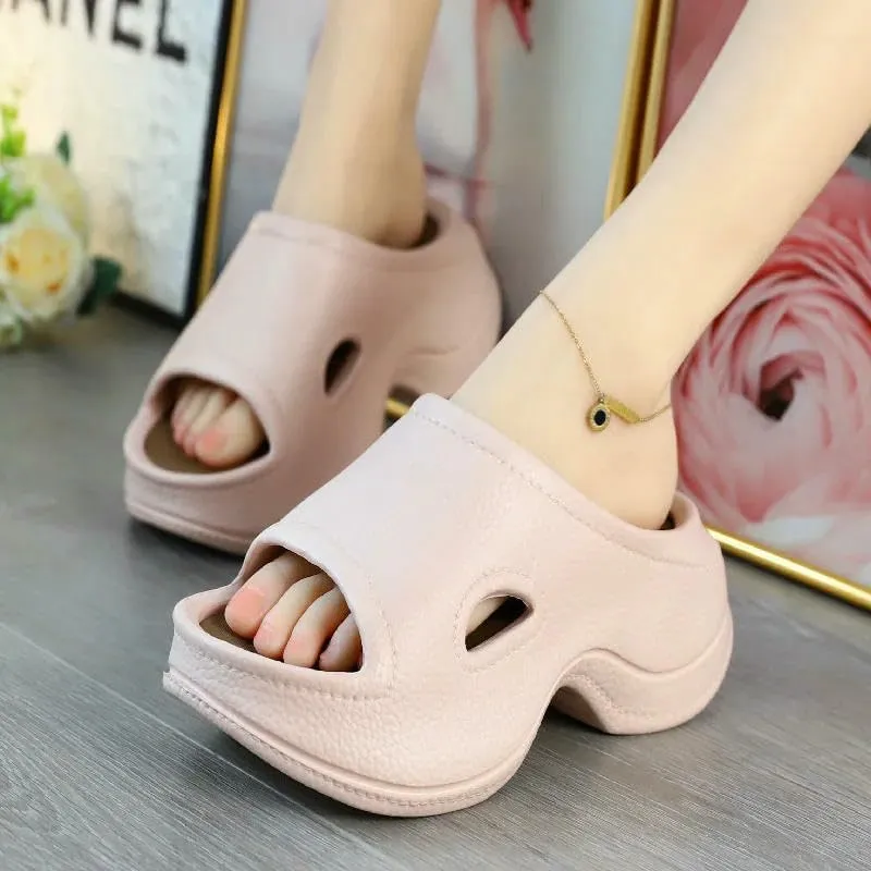 Women's Clogs High Heel Slippers Women's Clogs Open Toe Thick-Soled Slippers Summer Thick-Soled Flip-Flops