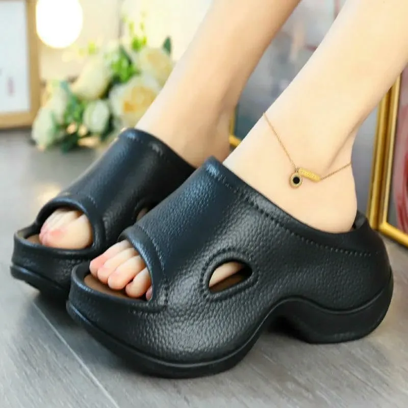 Women's Clogs High Heel Slippers Women's Clogs Open Toe Thick-Soled Slippers Summer Thick-Soled Flip-Flops