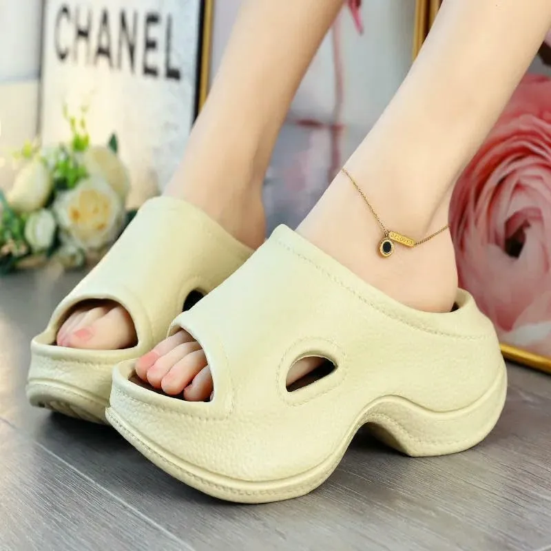 Women's Clogs High Heel Slippers Women's Clogs Open Toe Thick-Soled Slippers Summer Thick-Soled Flip-Flops