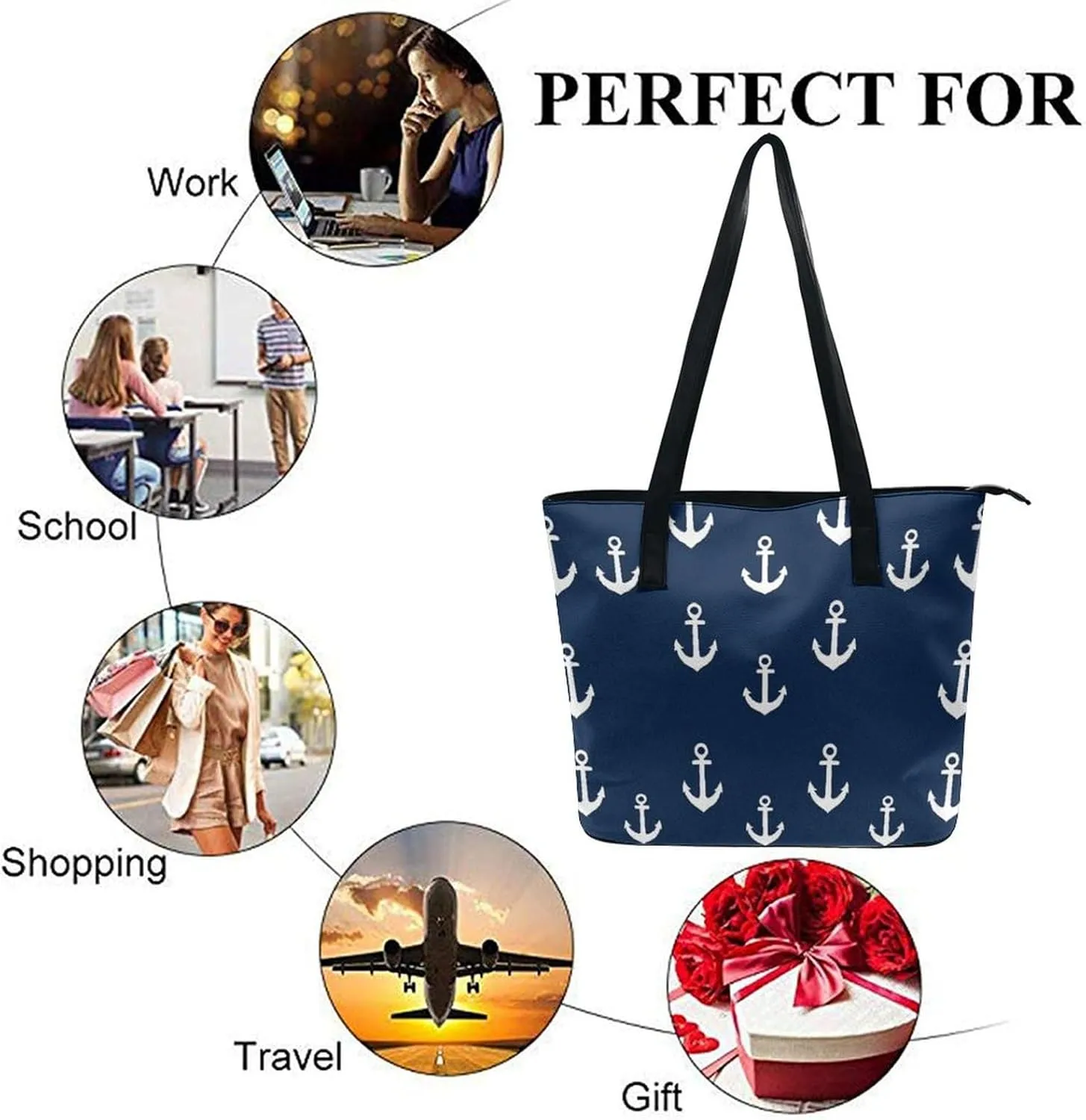 Women's Fashion Tote Bag, Large Capacity Lightweight Handbag, Shopping Bags with Compartment