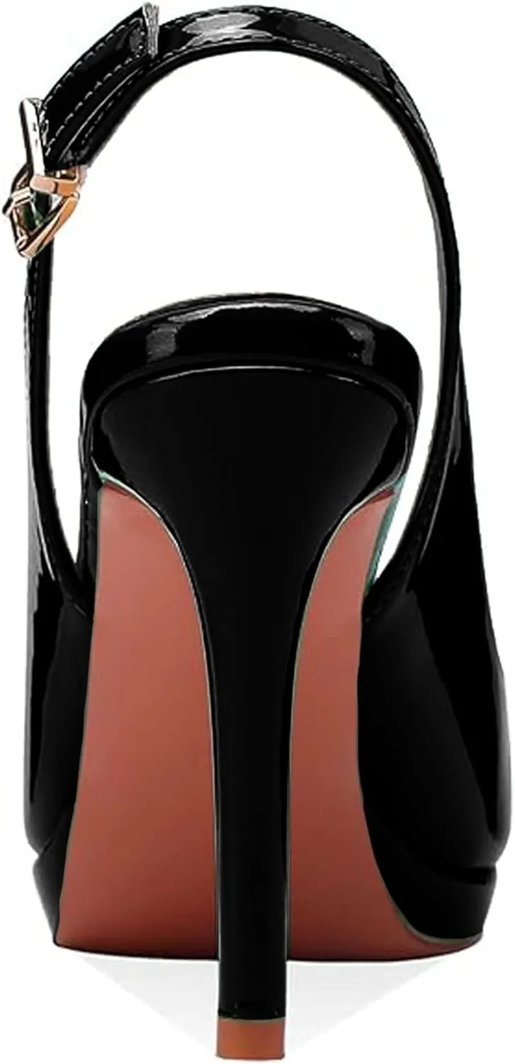 Women's High Heels Platform Peep Toe Pumps Stiletto Heel Slingback Party Dress Office Fashion Shoes Patent Leather Sandal Pumps