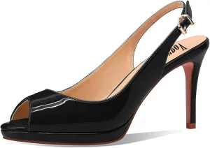 Women's High Heels Platform Peep Toe Pumps Stiletto Heel Slingback Party Dress Office Fashion Shoes Patent Leather Sandal Pumps