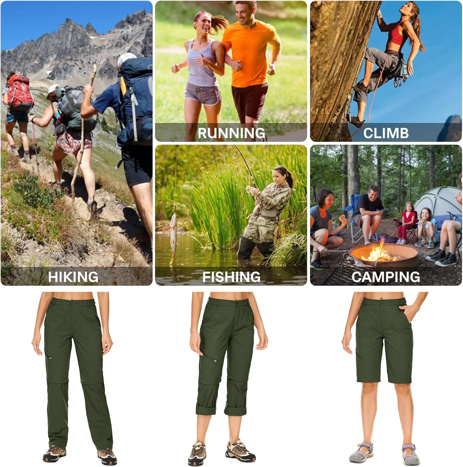 Women's Hiking Pants Convertible Zip Off Lightweight Quick Dry Outdoor Travel Camping Safari fising Pants