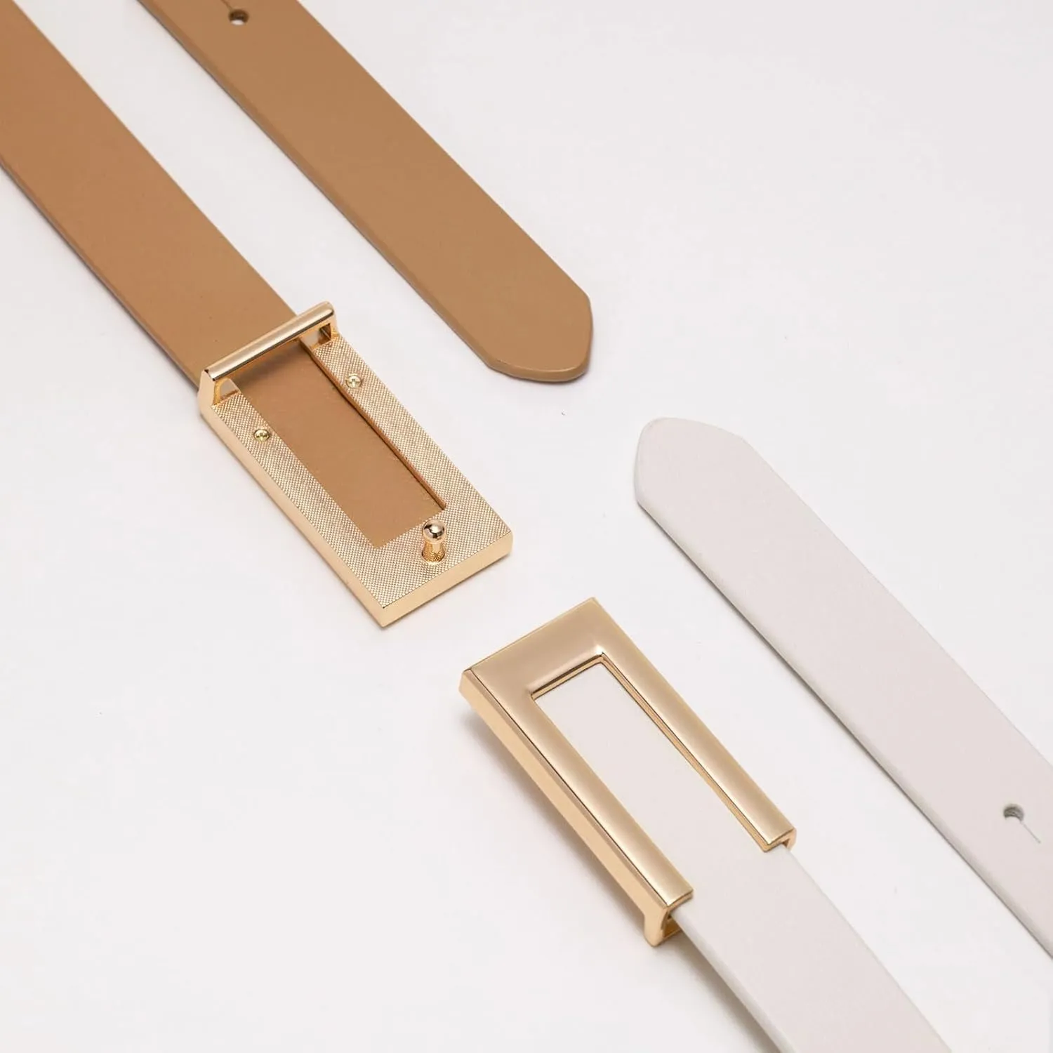 Womens Leather Belt Skinny Waist Belt for Dresses Jeans Pants with Gold Buckle