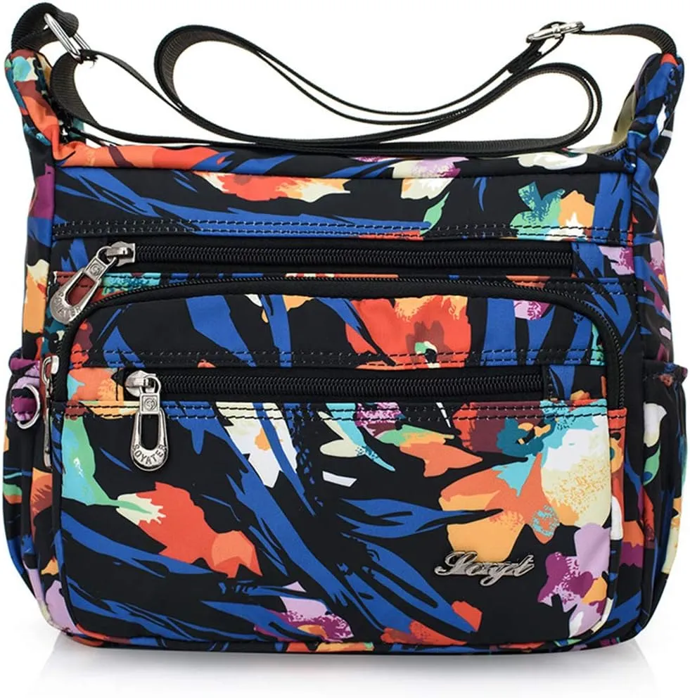 Womens Nylon Floral Shoulder Bag Crossbody Bag Messenger Bags Travel Handbags With Adjustable Strap Waterproof