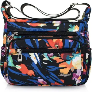 Womens Nylon Floral Shoulder Bag Crossbody Bag Messenger Bags Travel Handbags With Adjustable Strap Waterproof