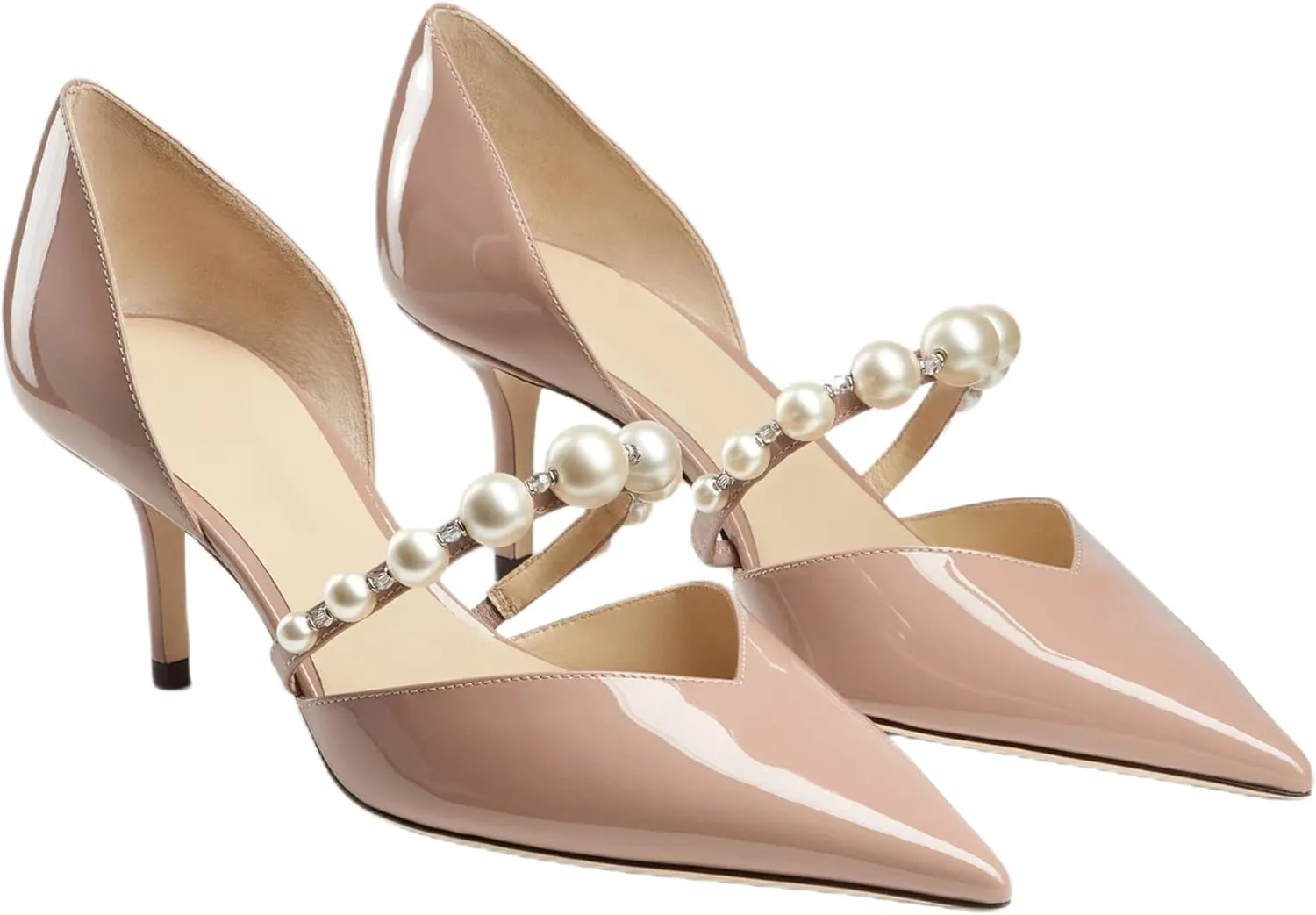 Women's Pointed Toe High Heels Pearl Embellished Strap Pumps Close Toe Stiletto Heeled Pumps for Wedding Party Dress Office