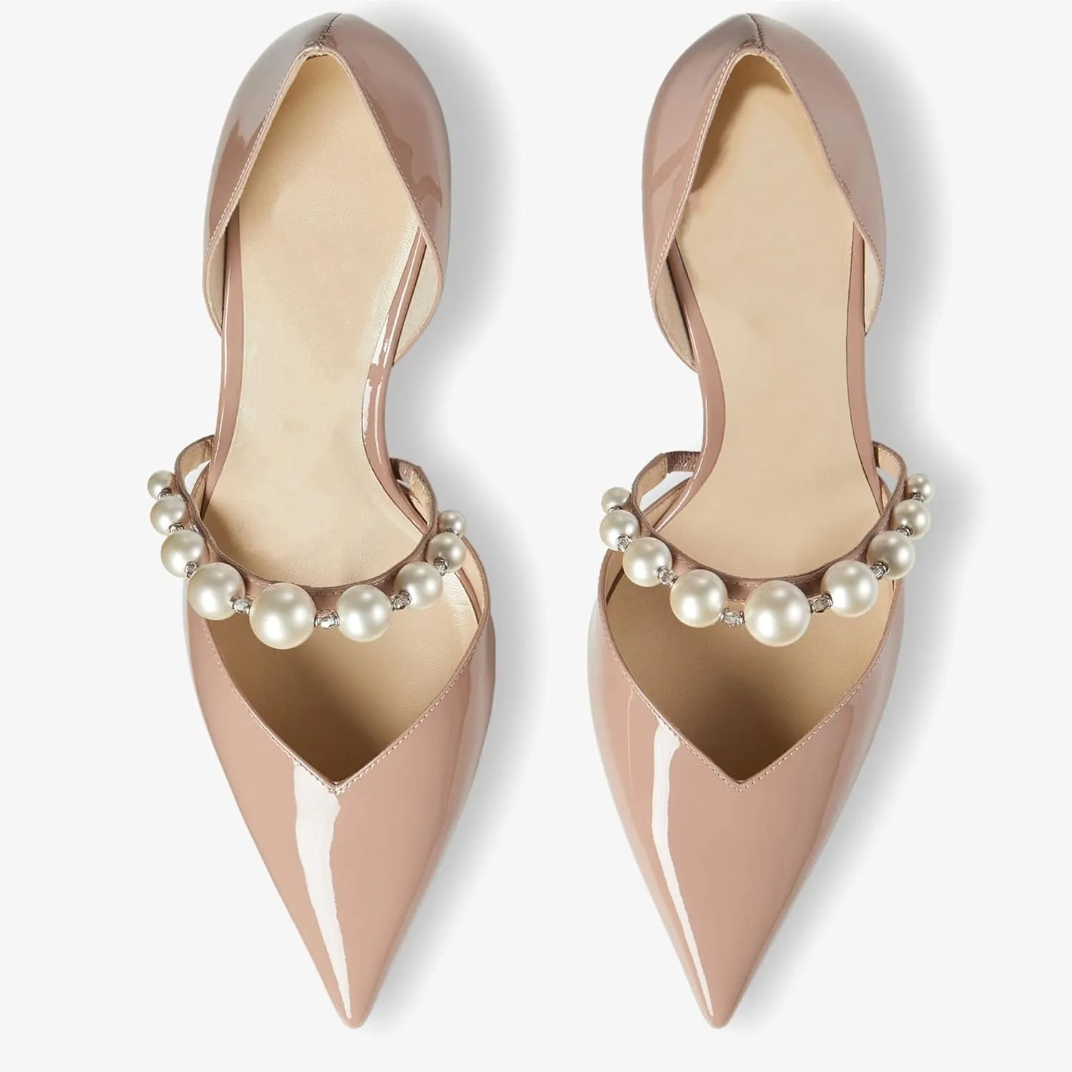 Women's Pointed Toe High Heels Pearl Embellished Strap Pumps Close Toe Stiletto Heeled Pumps for Wedding Party Dress Office