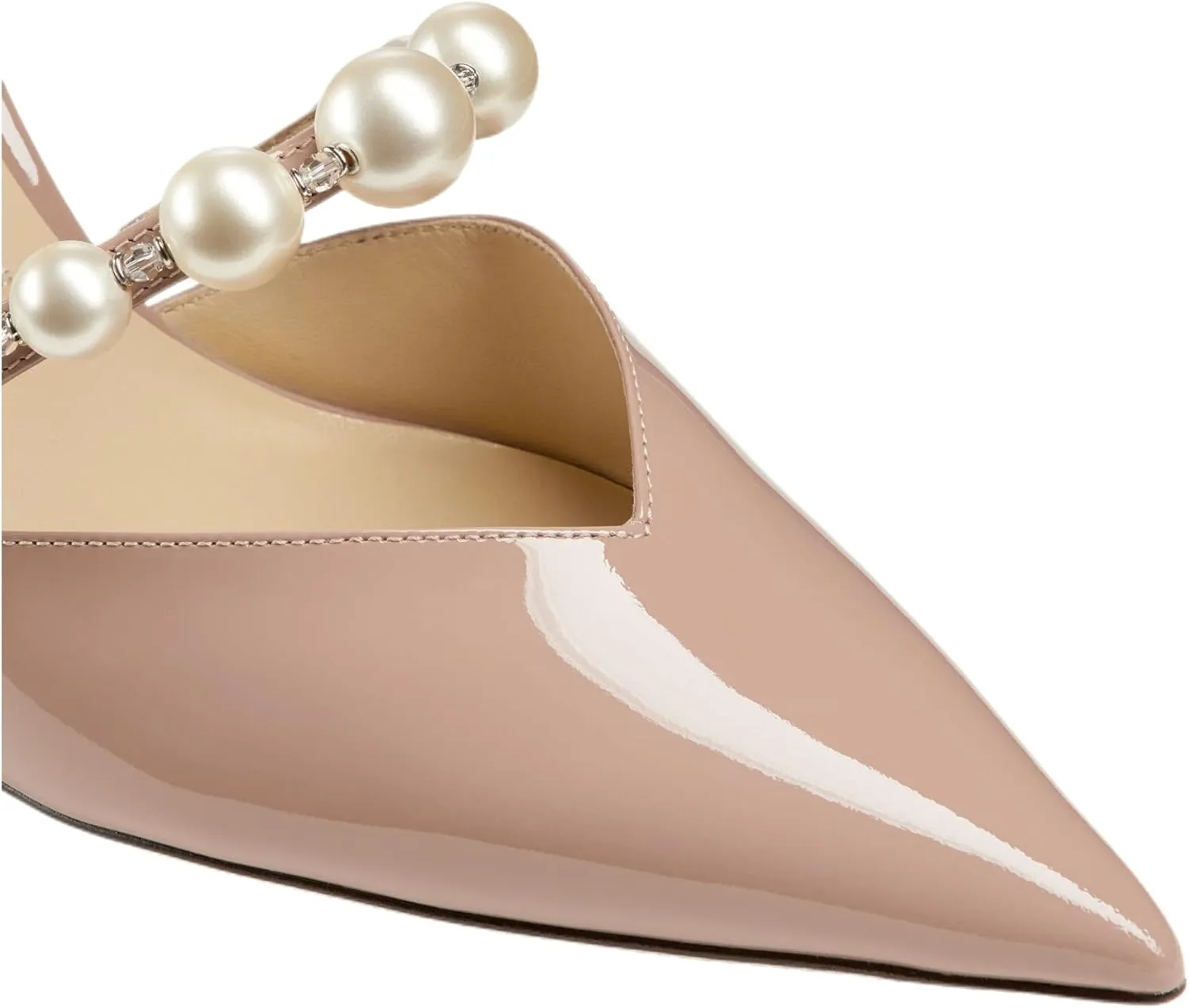 Women's Pointed Toe High Heels Pearl Embellished Strap Pumps Close Toe Stiletto Heeled Pumps for Wedding Party Dress Office