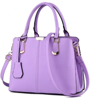 Women's PU Leather Handbag Business Commuter Bag Large Capacity Shoulder Bag, Taro Purple