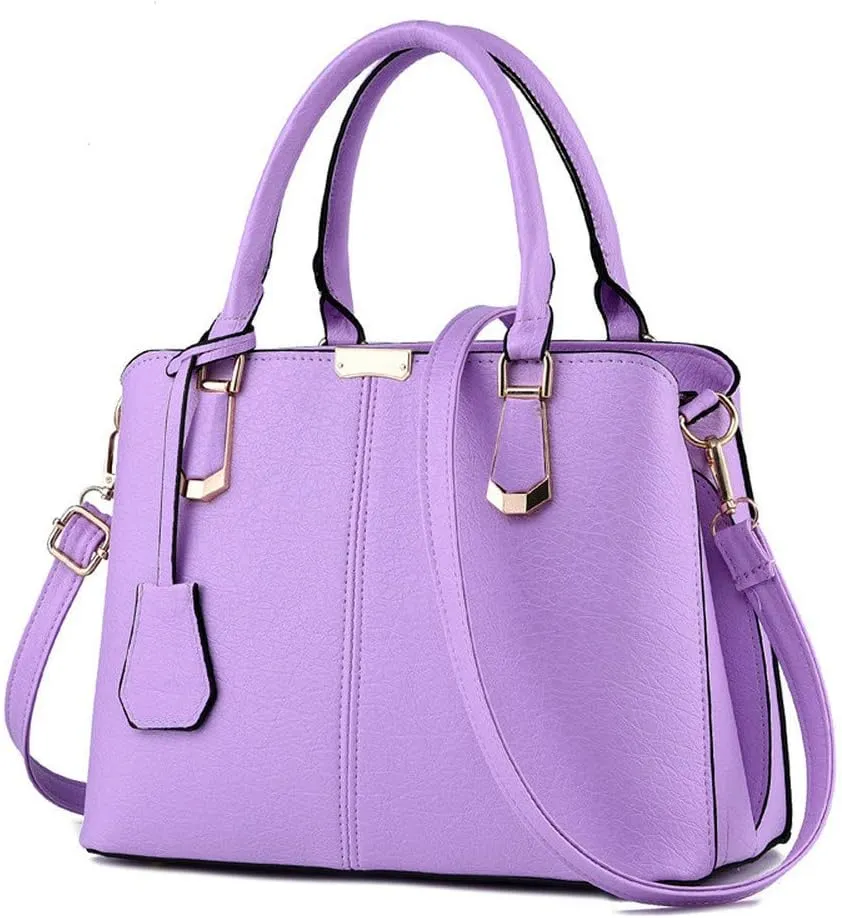 Women's PU Leather Handbag Business Commuter Bag Large Capacity Shoulder Bag, Taro Purple