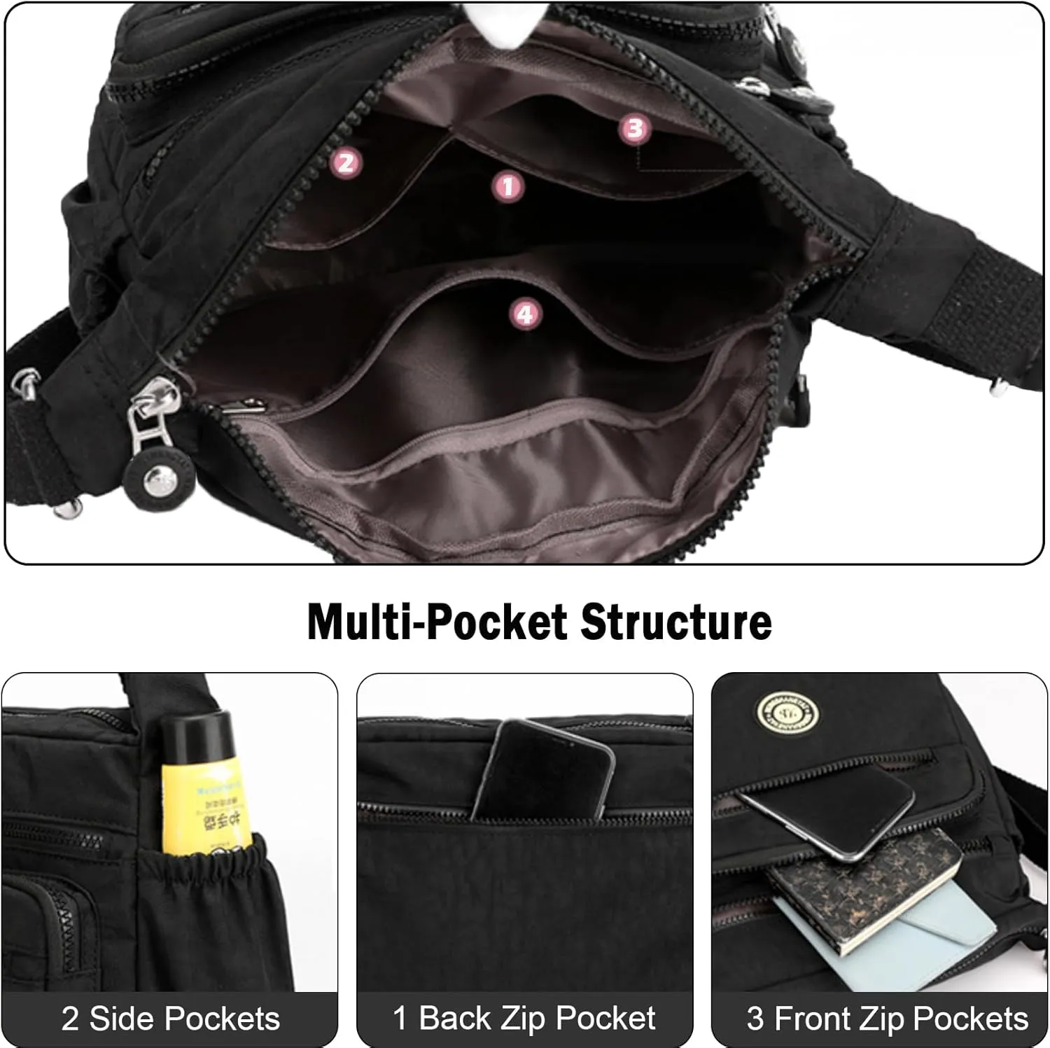 Women's Shoulder Bags Multi-Pocket Casual Crossbody Bag Handbags Waterproof Nylon Messenger Travel Bags Ladies Tote