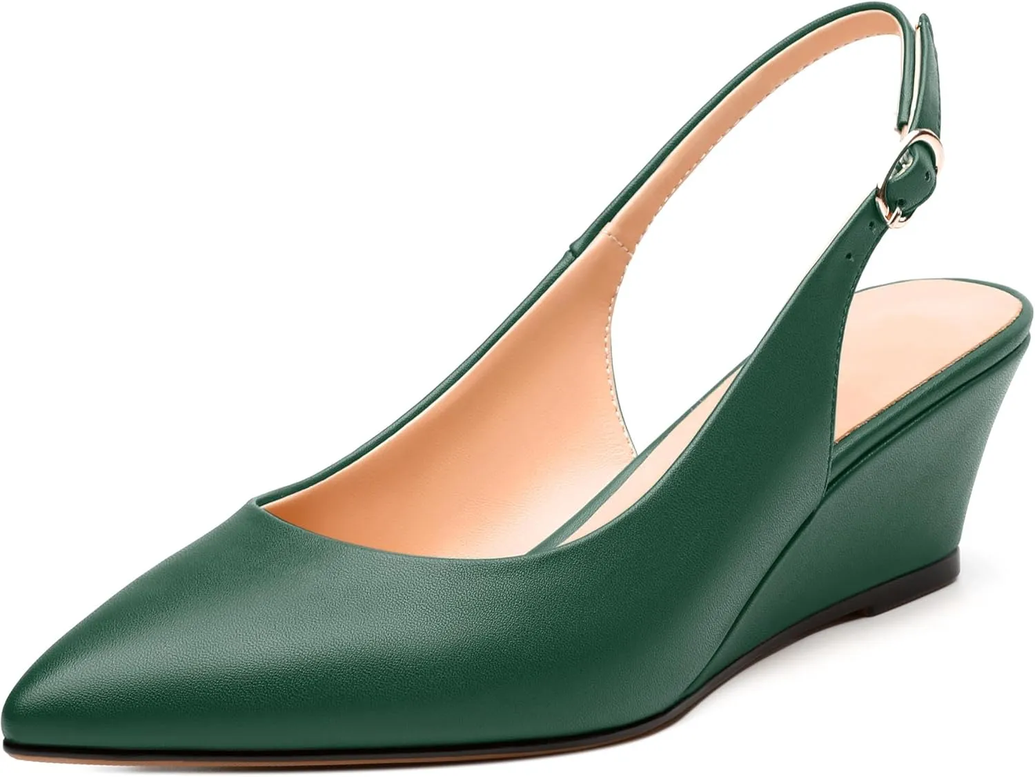 Womens Slingback Pumps Shoes, Pointed Toe Wedge Mid Heel Slingbacks Leather Insole Shoes for Women 2"