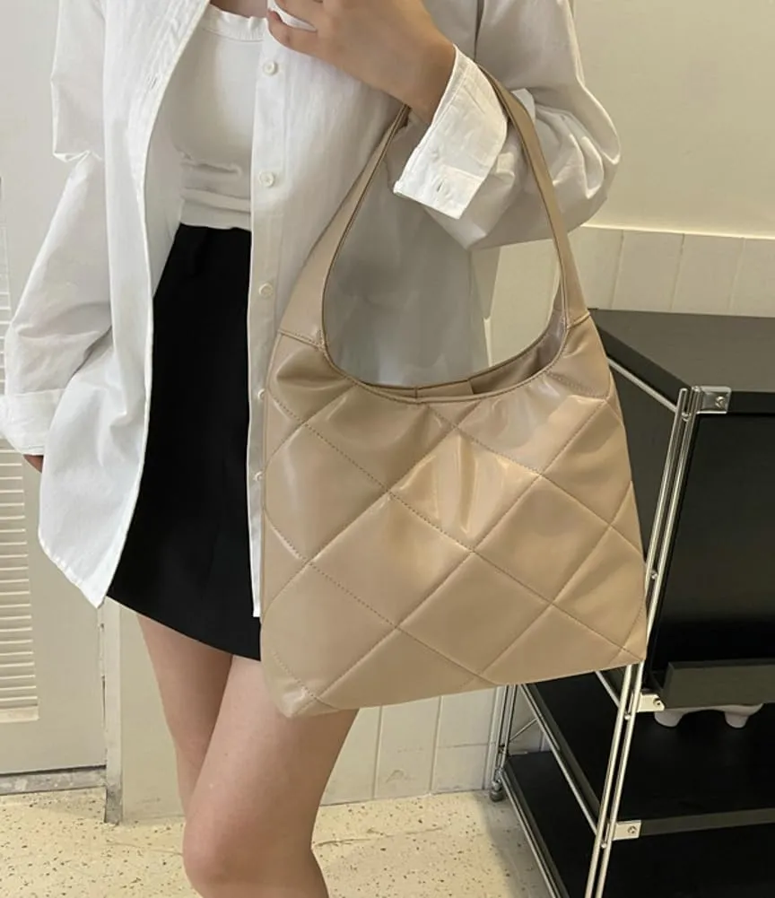 Women's Soft Quilted Shoulder Bag PU Leather Tote Bag Large Diamond Handbag Underarm Purse Top Handle Bag