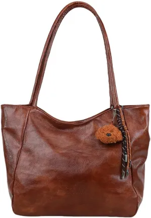 Womens Tote Bags Vintage Top Handle Satchel Handbags Vegan Leather Tote Bag with Cute Pendant Shoulder Purse