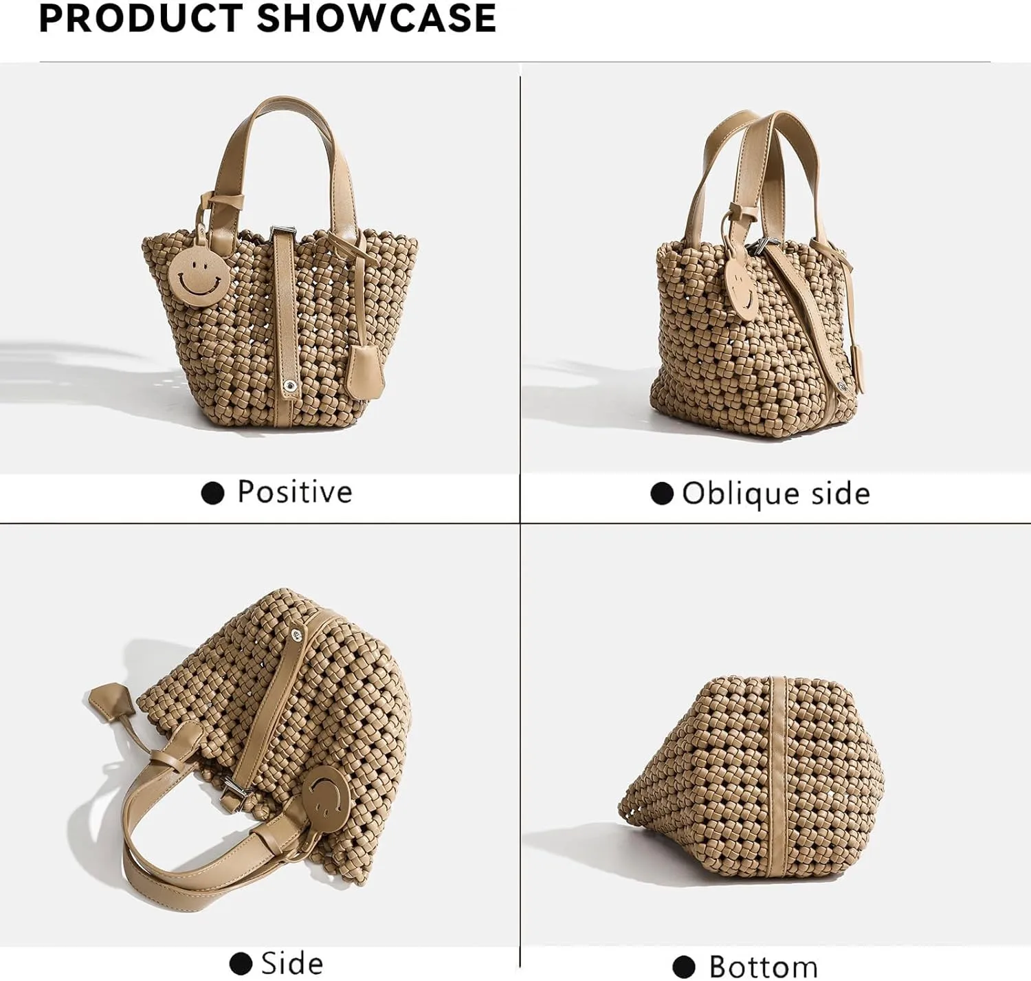 Woven Handbags for Women Top Handle Satchel Handbag Basket Bucket Bag Small Woven Tote Bag Hobo Purses