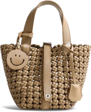 Woven Handbags for Women Top Handle Satchel Handbag Basket Bucket Bag Small Woven Tote Bag Hobo Purses