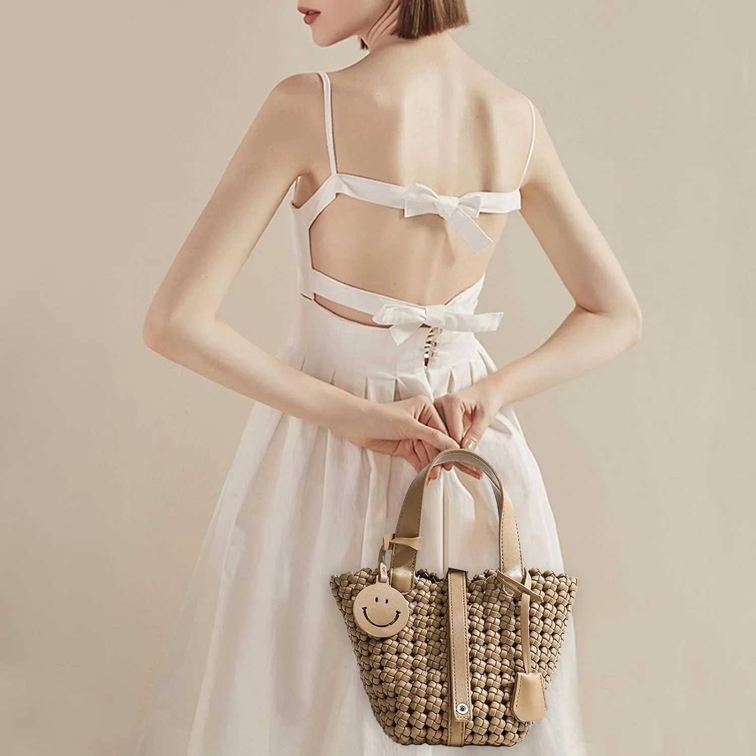 Woven Handbags for Women Top Handle Satchel Handbag Basket Bucket Bag Small Woven Tote Bag Hobo Purses