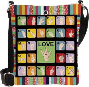 WSNANG ASL Sign Language Crossbody Bag Sign Language Alphabet Shoulder Bag Hand Sign Language Bag ASL Awareness Gifts