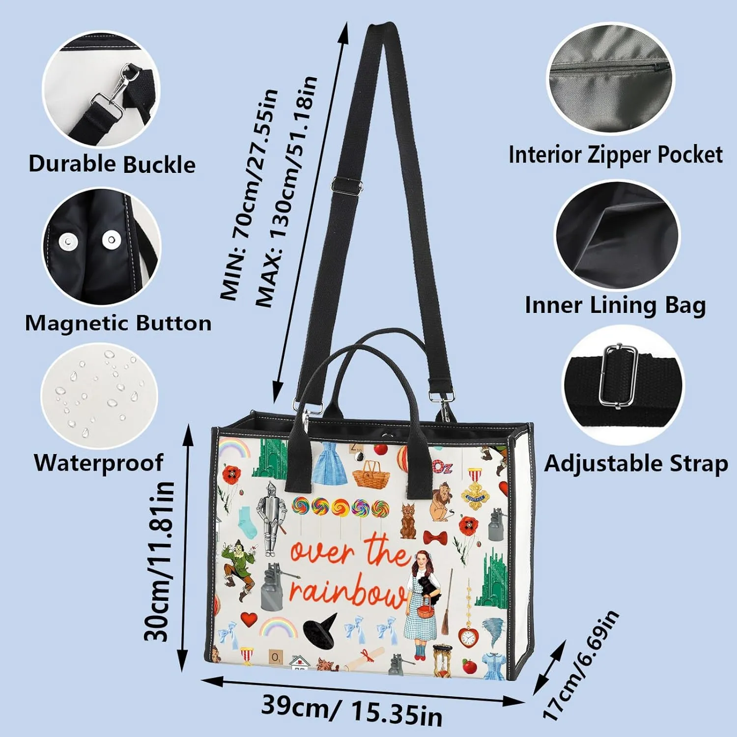 WZMPA Dorothy Gale Tote Bag Scarecrow ＆Tin Man Fans Gift Over The Rainbow Dorothy Shoulder Bag Cowardly Lion Merchandise