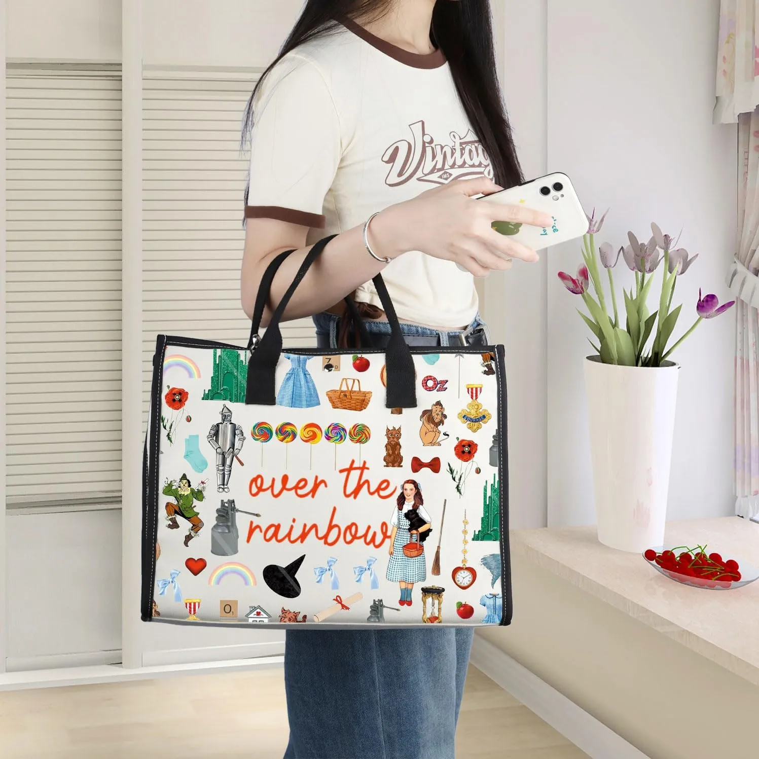 WZMPA Dorothy Gale Tote Bag Scarecrow ＆Tin Man Fans Gift Over The Rainbow Dorothy Shoulder Bag Cowardly Lion Merchandise
