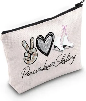 WZMPA Ice Skating Cosmetic Make Up Bag Figure Skating Inspired Gift Peace Love Skating Makeup Zipper Pouch Bag Skating Ice Merchandise (Peace Skating)