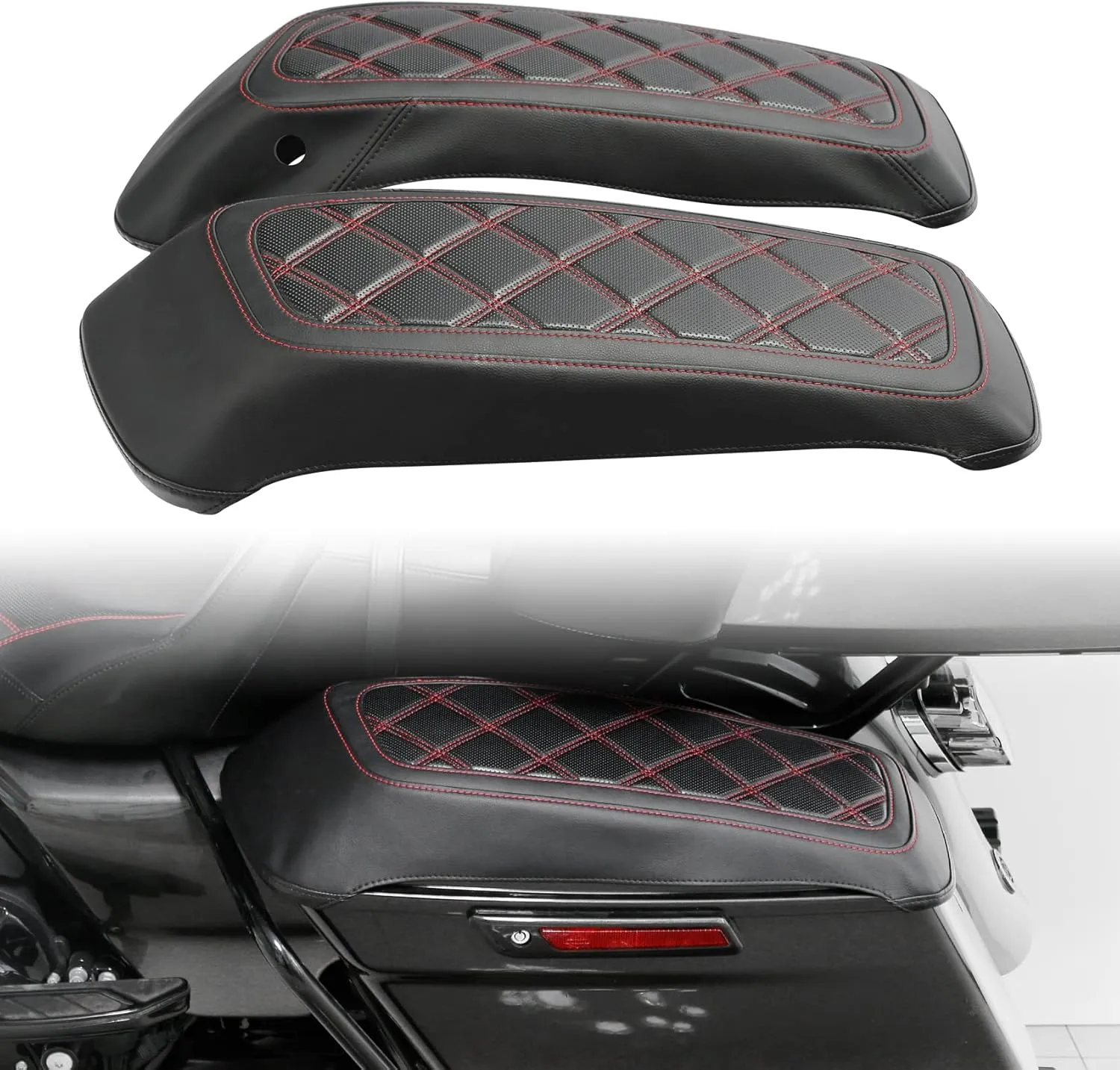 XFMT Motorcycle Saddlebag Lid Covers For Harley Davidson FL Touring '14-'23 Road King Street Glide Road Glide Electra Glide, Black Red