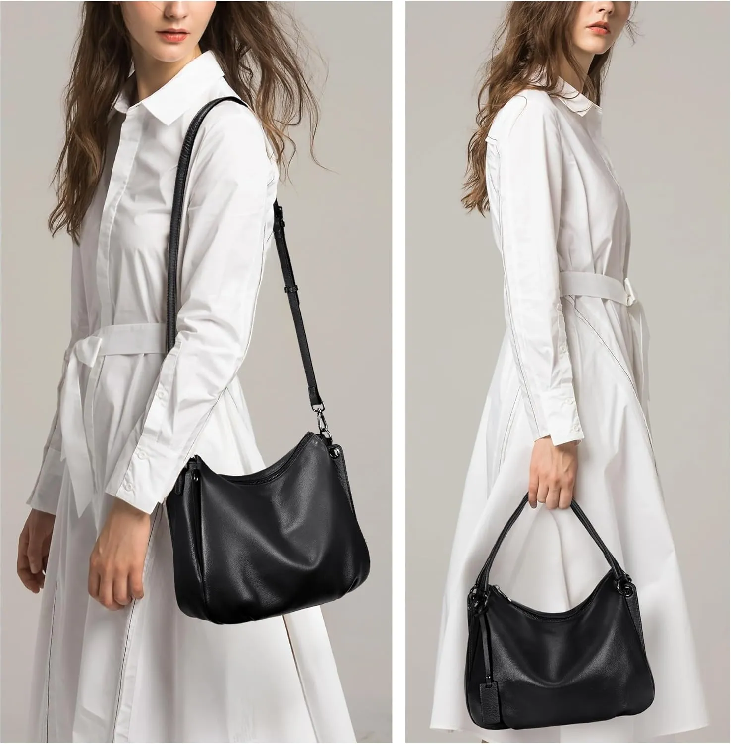 YALUXE Women's Genuine Leather Shoulder Bags Minimalist Handbags Purses with Dual Handles & Detachable Long Strap