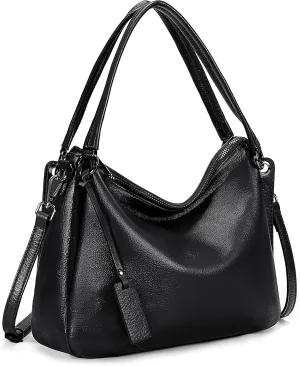 YALUXE Women's Genuine Leather Shoulder Bags Minimalist Handbags Purses with Dual Handles & Detachable Long Strap
