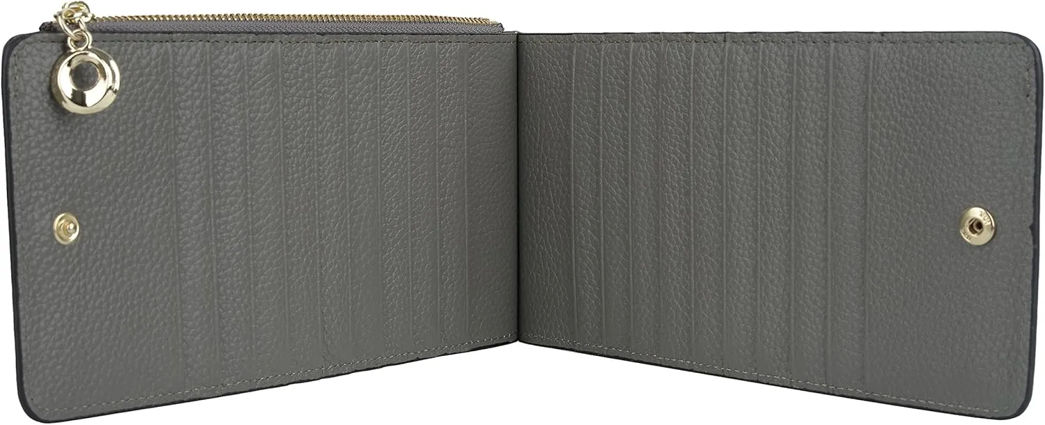 YALUXE Women's RFID Blocking Genuine Leather Multi Card Organizer Wallet with Zipper Pocket RFID Blocking Grey