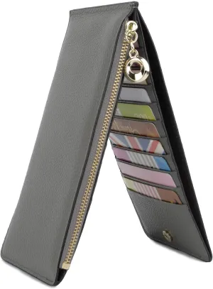 YALUXE Women's RFID Blocking Genuine Leather Multi Card Organizer Wallet with Zipper Pocket RFID Blocking Grey