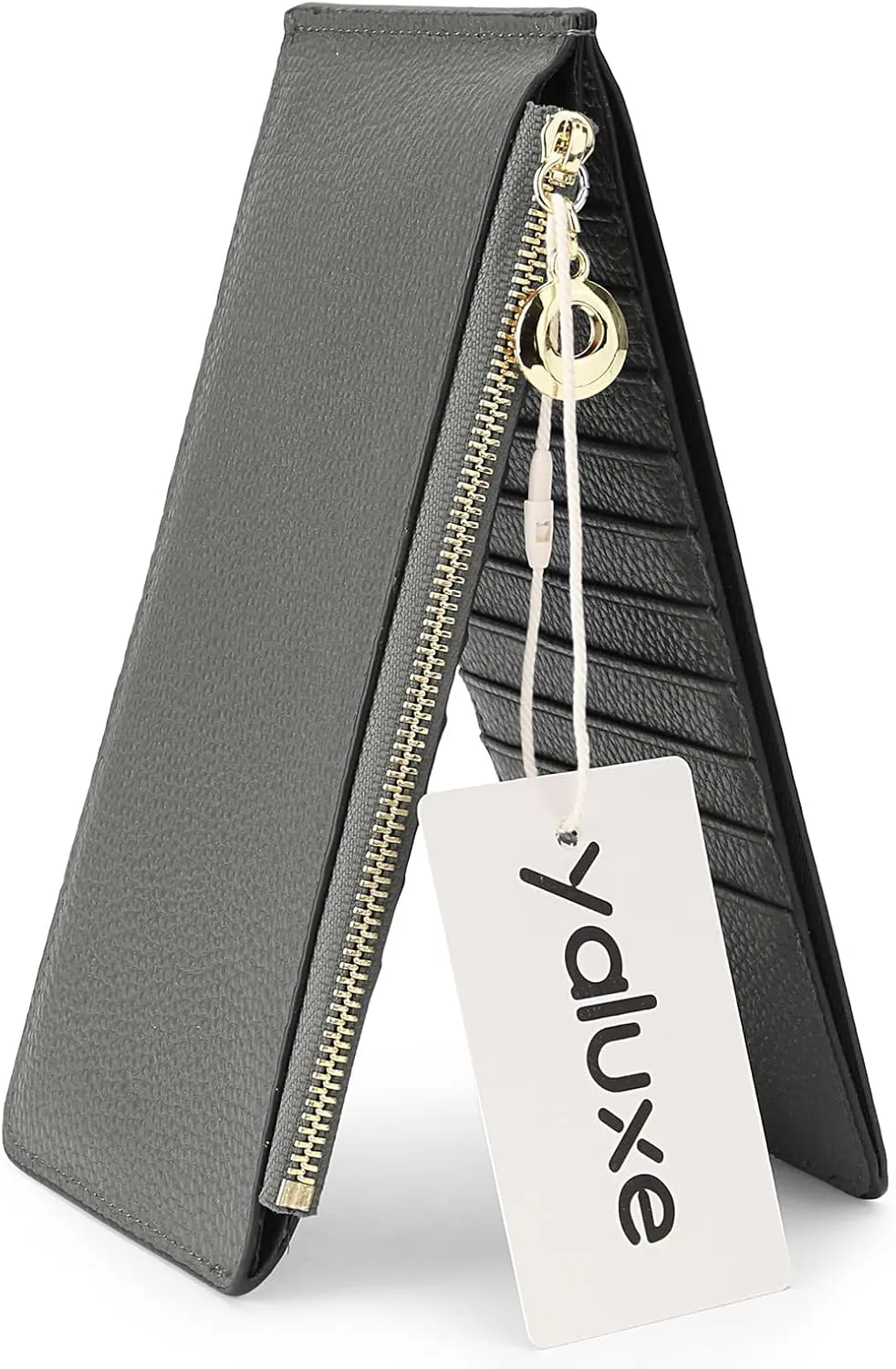 YALUXE Women's RFID Blocking Genuine Leather Multi Card Organizer Wallet with Zipper Pocket RFID Blocking Grey