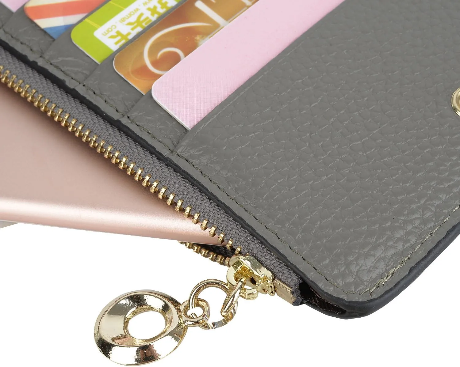 YALUXE Women's RFID Blocking Genuine Leather Multi Card Organizer Wallet with Zipper Pocket RFID Blocking Grey