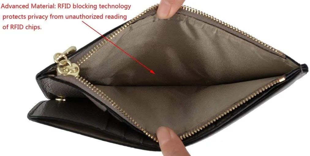 YALUXE Women's RFID Blocking Genuine Leather Multi Card Organizer Wallet with Zipper Pocket RFID Blocking Grey