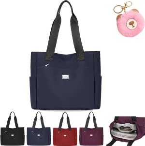 Zcjeaneviln Large Capacity Water Repellent Multi Pocket Nylon Shoulder Bag, Fashion Nylon Tote Bag for Women&Men