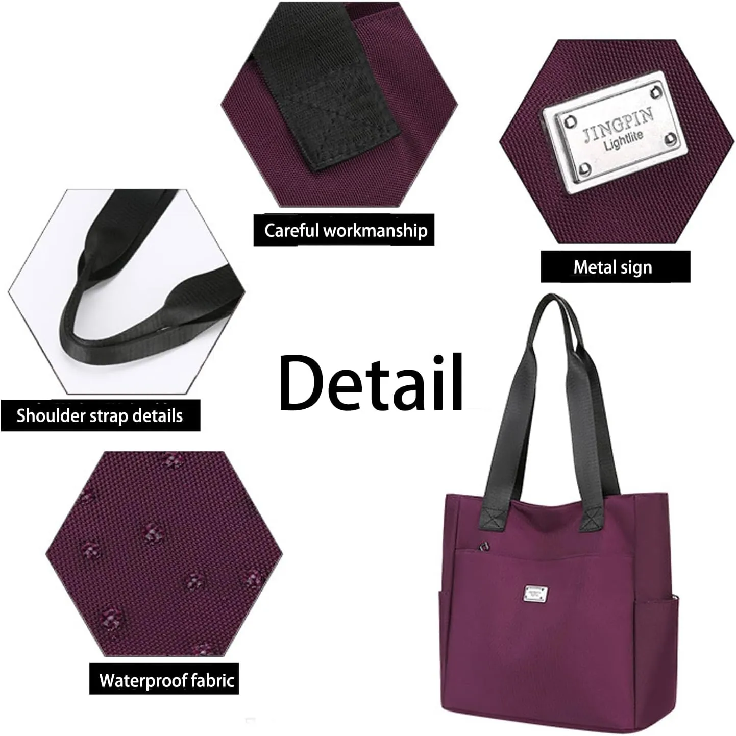 Zcjeaneviln Large Capacity Water Repellent Multi Pocket Nylon Shoulder Bag, Fashion Nylon Tote Bag for Women&Men
