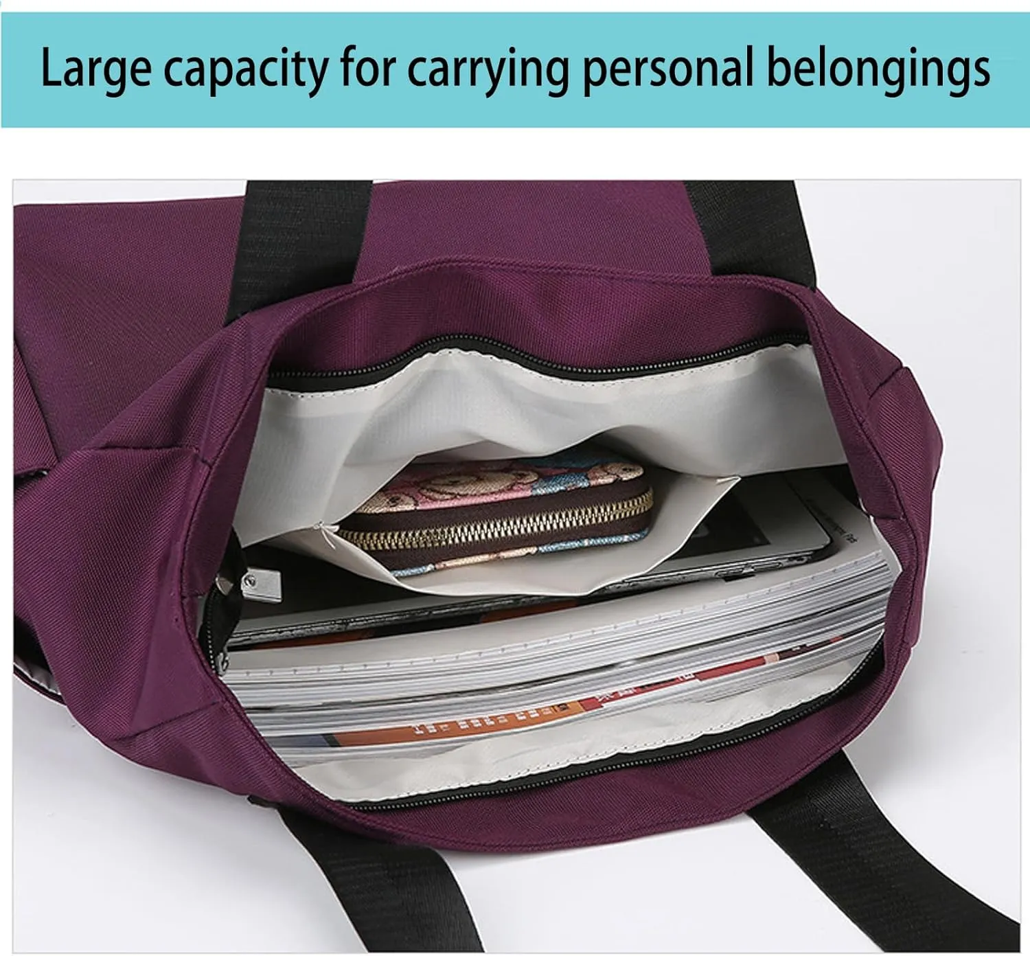 Zcjeaneviln Large Capacity Water Repellent Multi Pocket Nylon Shoulder Bag, Fashion Nylon Tote Bag for Women&Men