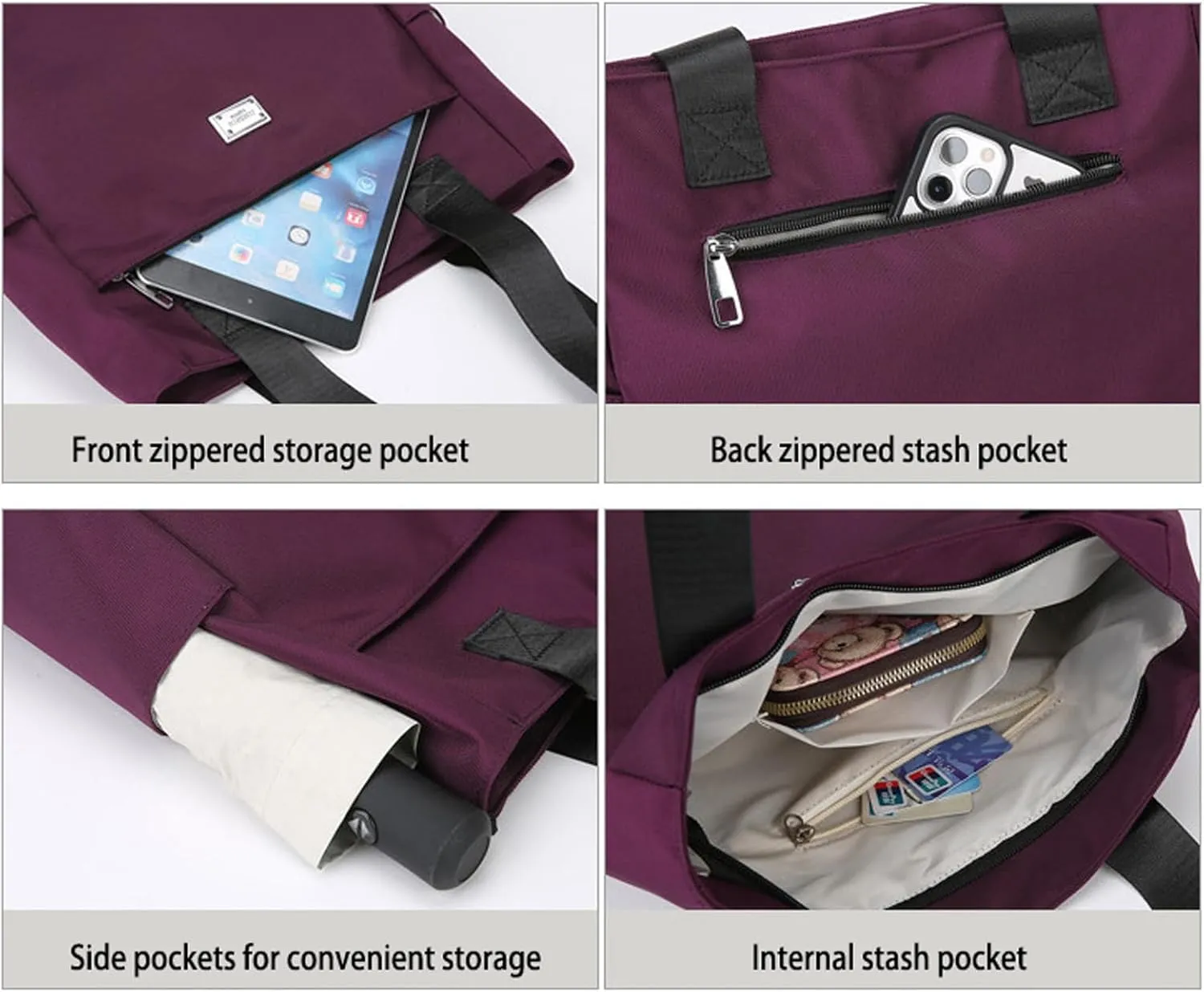 Zcjeaneviln Large Capacity Water Repellent Multi Pocket Nylon Shoulder Bag, Fashion Nylon Tote Bag for Women&Men