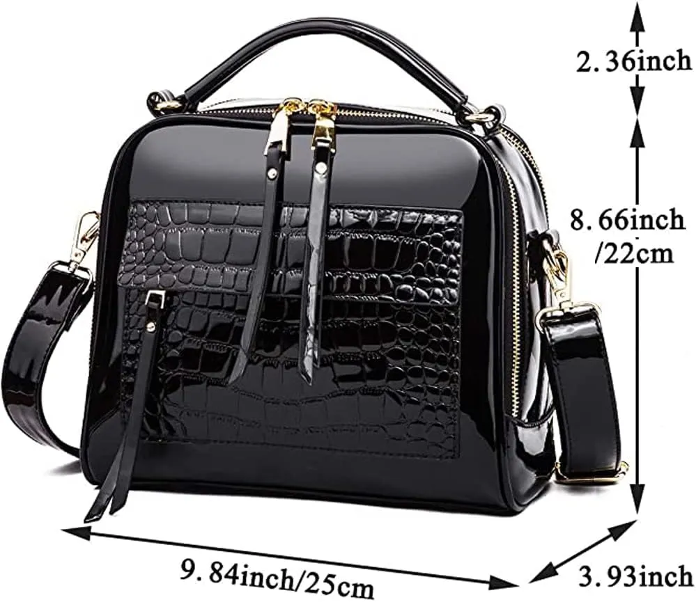 ZiMing Glossy Patent Leather Satchel Handbags for Women Top Handle Crossbody Bag Shoulder Bag Crocodile Pattern Purse
