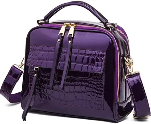 ZiMing Glossy Patent Leather Satchel Handbags for Women Top Handle Crossbody Bag Shoulder Bag Crocodile Pattern Purse