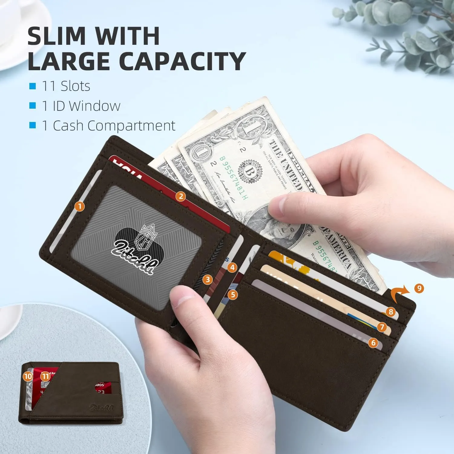 Zitahli Men's Slim RFID Blocking Leather Wallet - Premium Bifold Front Pocket Wallet with Gift Box,Leather Card Holder for Everyday Carry